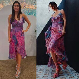 GIANNI BINI x DANNIJO Isabella Dress Womens Large Purple Paisley Ruffle‎ Maxi
